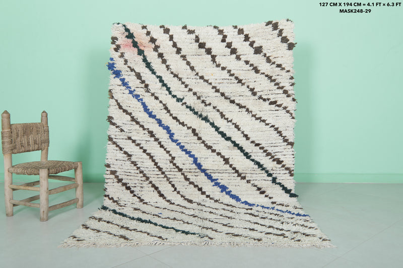 Moroccan Berber Rug - 4.1 x 6.3 ft Handwoven Striped Pattern - Boucherouite Rugs