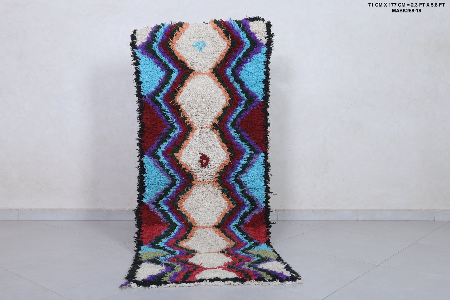 Moroccan berber rug 2.3 X 5.8 Feet - Boucherouite Rugs