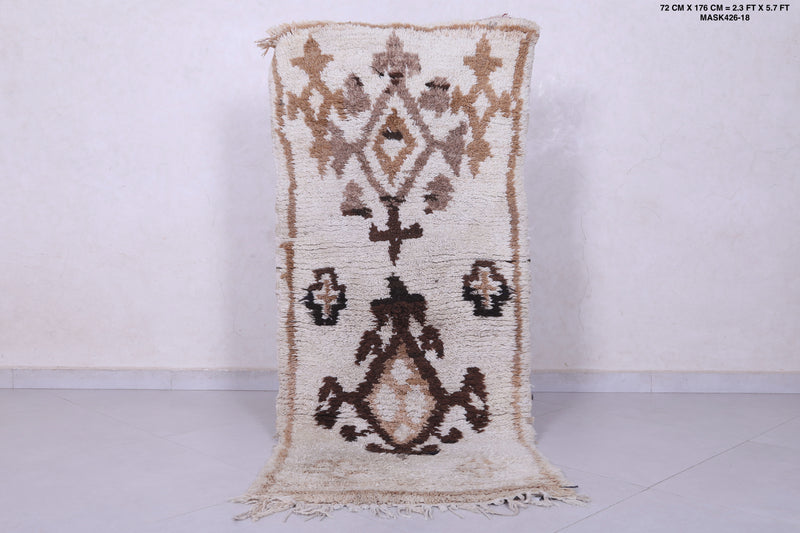 Moroccan Rug - 2.3 X 5.7 Feet | Handwoven Berber Wool Carpet - Boucherouite Rugs