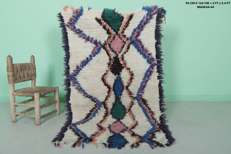 Moroccan Berber Rug – 3 x 5.4 Feet – Geometric Diamond Pattern - Boucherouite Rugs