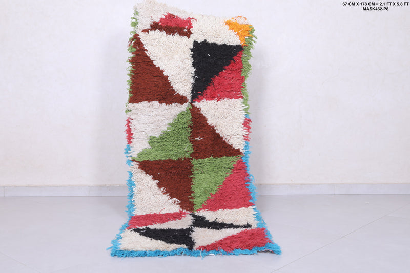 Vibrant Moroccan Berber Rug - 2.1 X 5.8 Feet | Handwoven Artisan Rug - Boucherouite Rugs