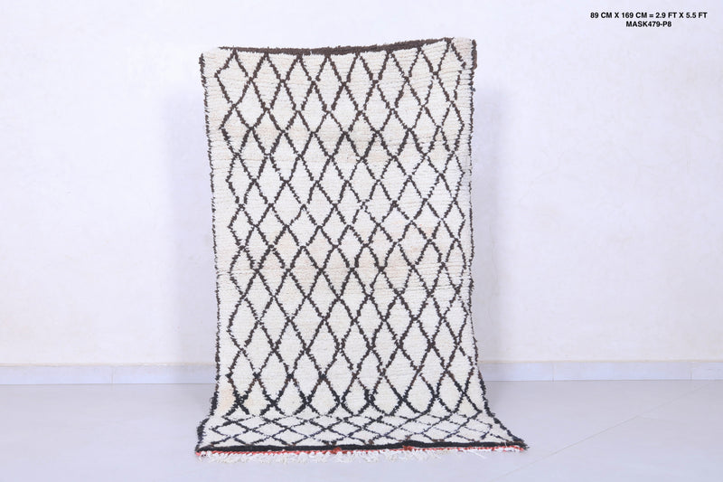 Moroccan Berber Rug - 2.9 x 5.5 ft Handwoven Diamond Pattern - Boucherouite Rugs