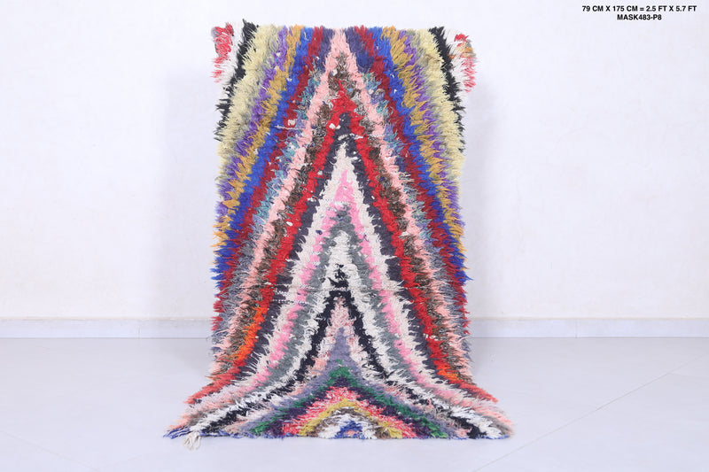 Moroccan Berber Rug - 2.5 X 5.7 ft Vibrant Handmade Carpet - Boucherouite Rugs