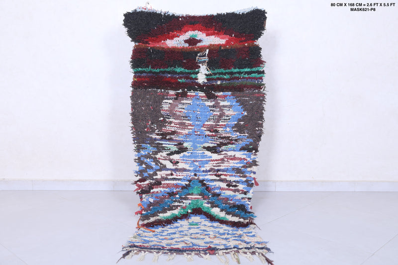 Moroccan Berber Rug - 2.6 X 5.5 ft Unique Artistic Design - Boucherouite Rugs