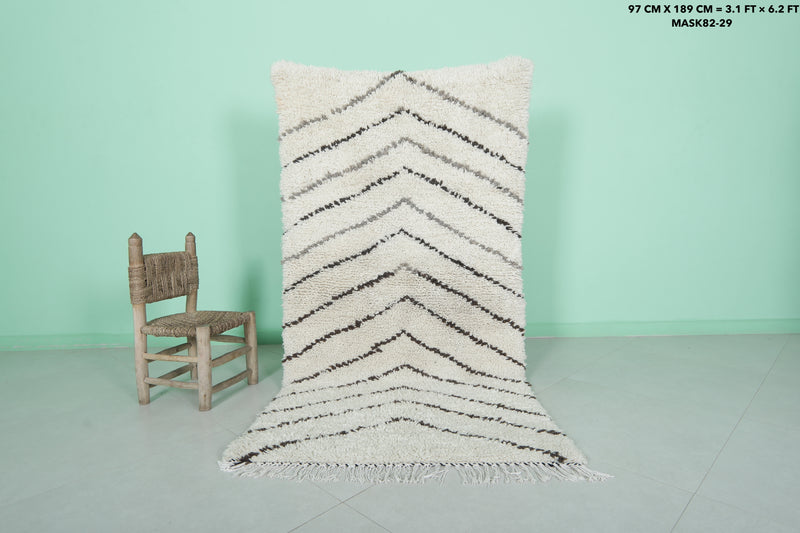 Chevron Pattern Moroccan Berber Rug - 3.1 X 6.2 Feet - Boucherouite Rugs