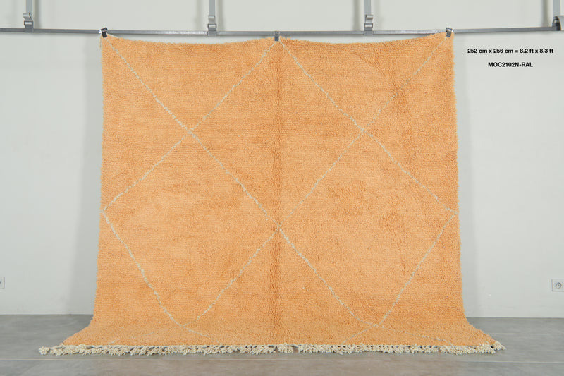 Orange beni ourain rug – Handwoven Moroccan wool rug with diamond pattern - 8.2 ft x 8.3 ft