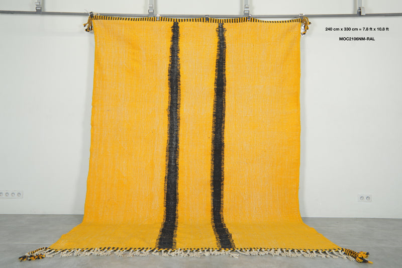 Yellow & black Moroccan flatwoven rug - 7.8 ft x 10.8 ft