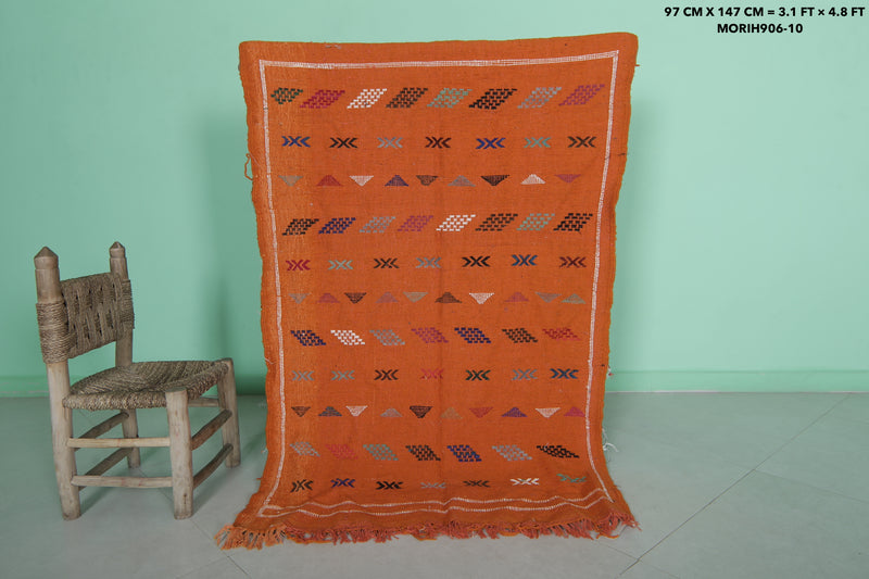 Orange Kilim Rug - Handwoven Design - 3.1x4.8 ft - Handwoven Kilim