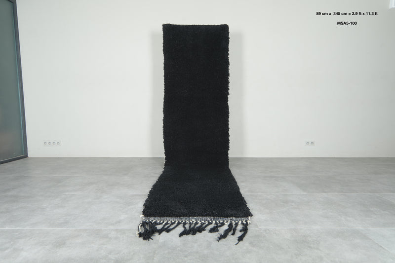 Black & minimalist runner Moroccan rug - 2.9 ft x 11.3 ft