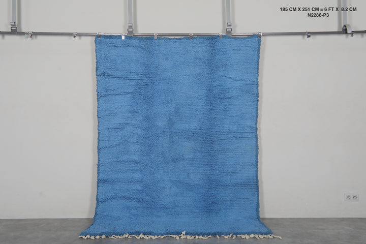 Blue Moroccan shag rug 6x8.2 ft - Handmade wool Berber carpet