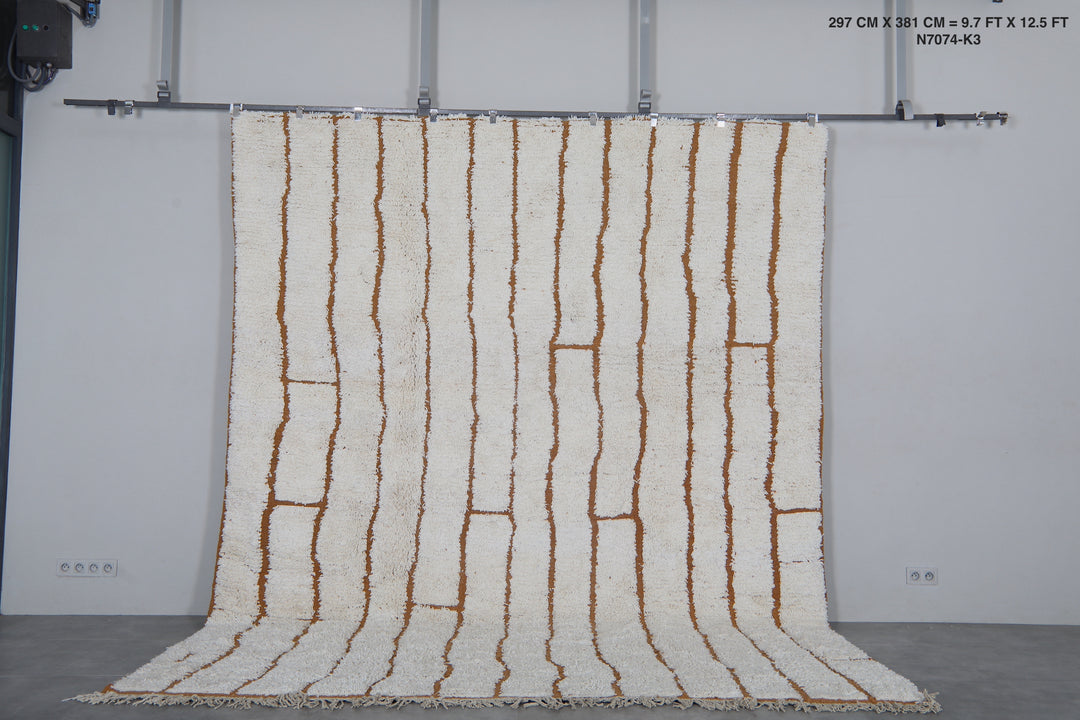 Cream Moroccan shag rug 9.7x12.5 ft - Handmade wool Berber carpet