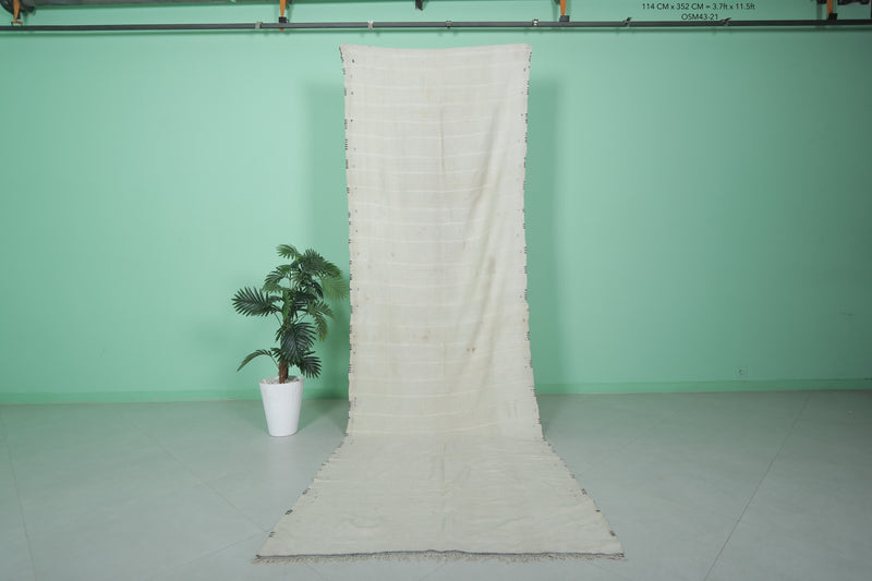Elegant White Moroccan Runner Rug 3.7 x 11.5 FT - Minimalist Style - moroccan rug