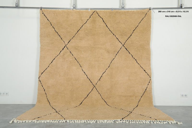 Beige Moroccan rug with black di design - 8.5 ft x 10.3 ft