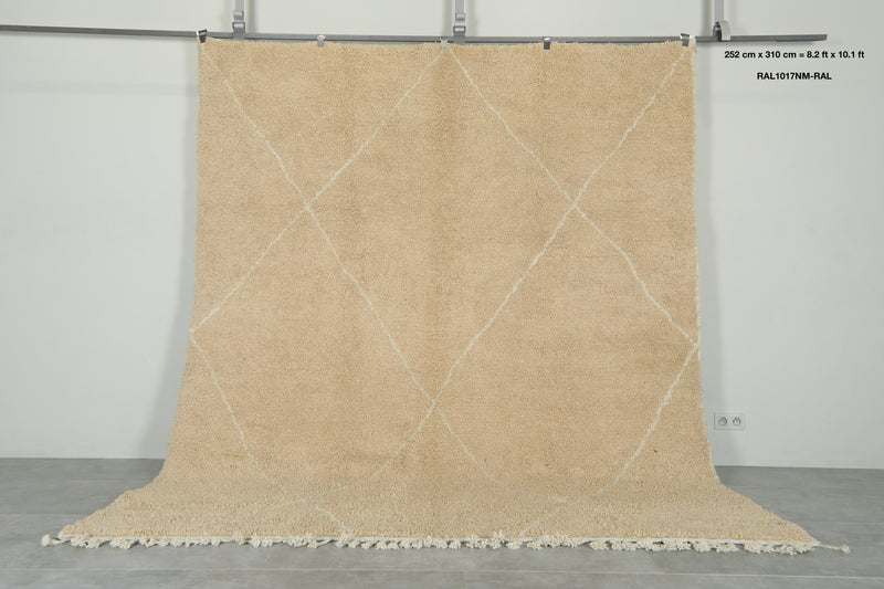 Beige Moroccan beni ourain rug with white lines - 8.2 ft x 10.1 ft