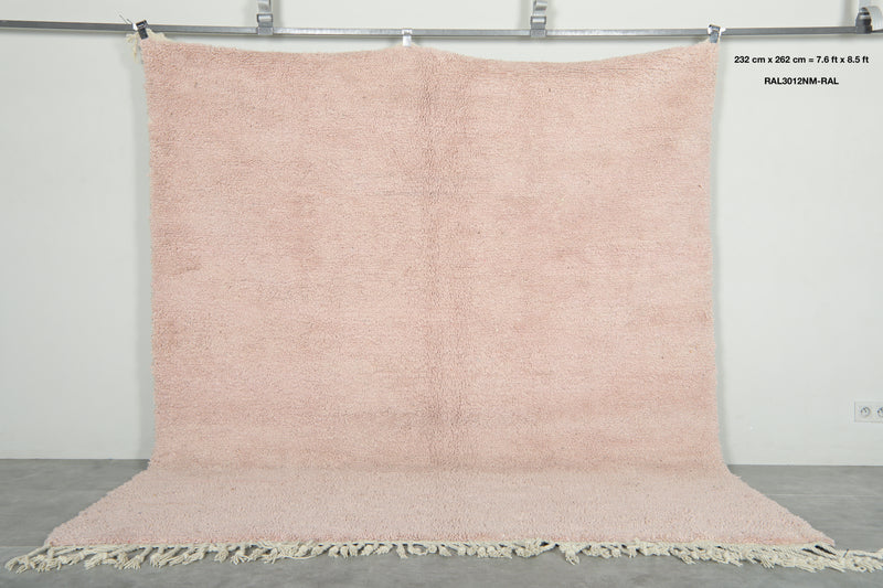 Minimalist pink Moroccan beni ourain rug - Handmade wool carpet - 7.6 ft x 8.5 ft