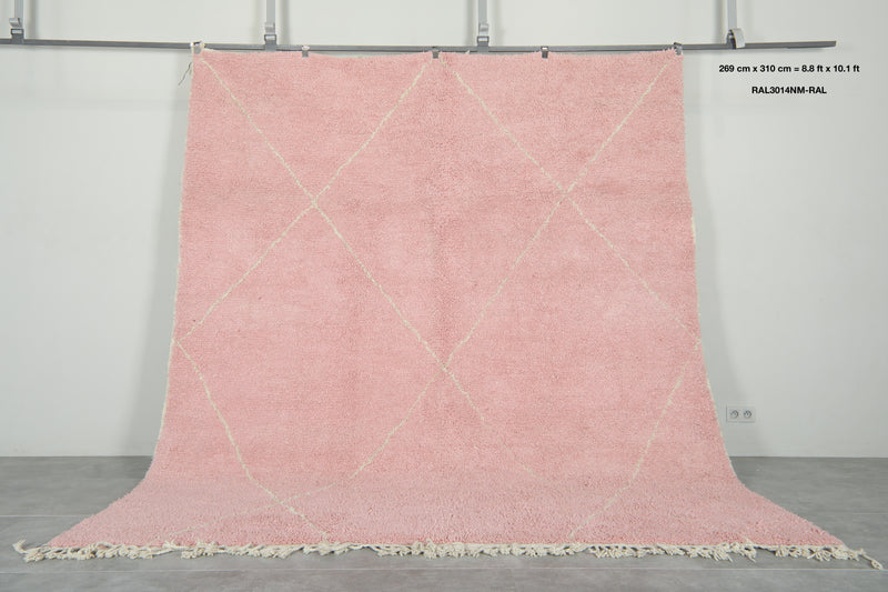 Pink Moroccan beni ourain rug  with diamond pattern - 8.8 ft x 10.1 ft