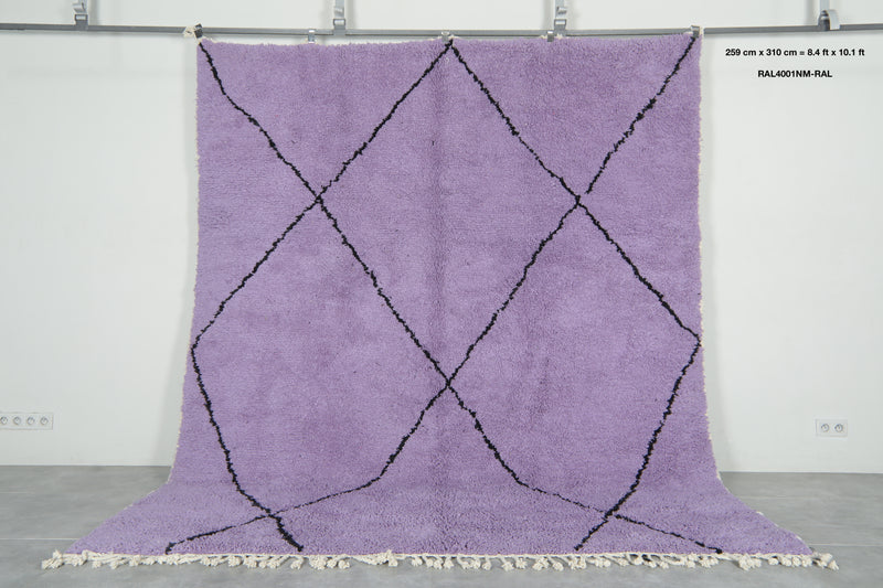 Purple Moroccan beni ourain rug with black diamond pattern - 8.4 ft x 10.1 ft