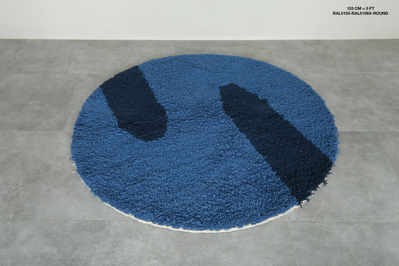 Round Moroccan rug - Blue base with navy abstract accents - 5 FT
