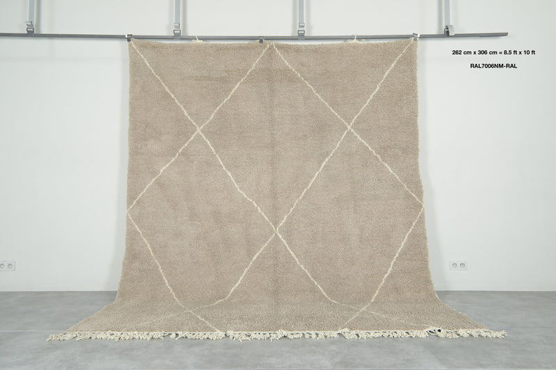 Moroccan beni ourain rug - Beige wool with white diamond lattice - 8.5 ft x 10 ft