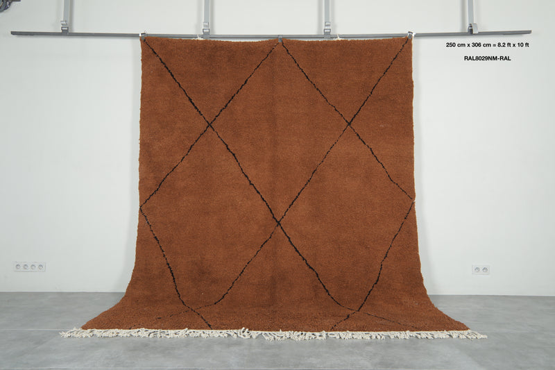 Moroccan beni ourain rug - Brown wool with black diamond pattern - 8.2 ft x 10 ft