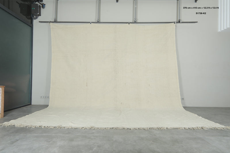 Flat woven moroccan rug 12.3 x 13.4 feet Beige morocco rug - Moroccan kilim rug