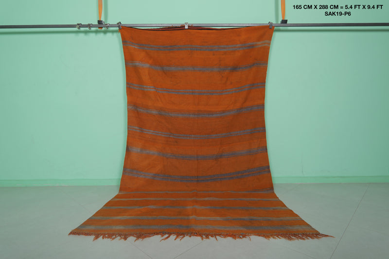 Moroccan Wool Rug 5.4x9.4 FT - Handwoven Striped Design - 