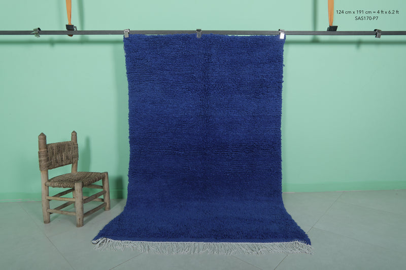 Blue Moroccan Rug - 4 x 6.2 Ft | Rounded Corner Design - Beni ourain rugs