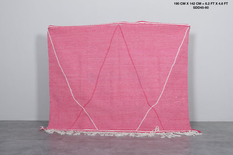 Pink Moroccan Rug - 6.2 x 4.6 ft with Diamond Accents - Handwoven Kilim