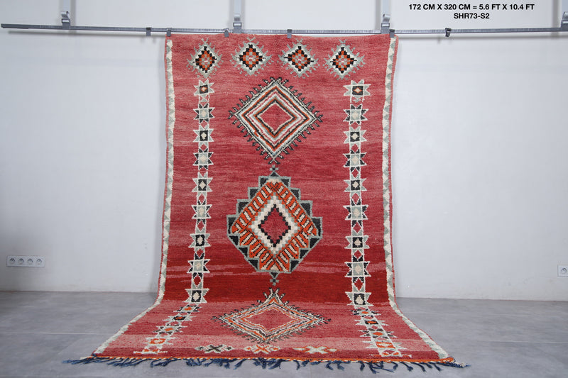 Moroccan Berber Rug Red 5.6 x 10.4 Feet – Handmade Tribal Carpet