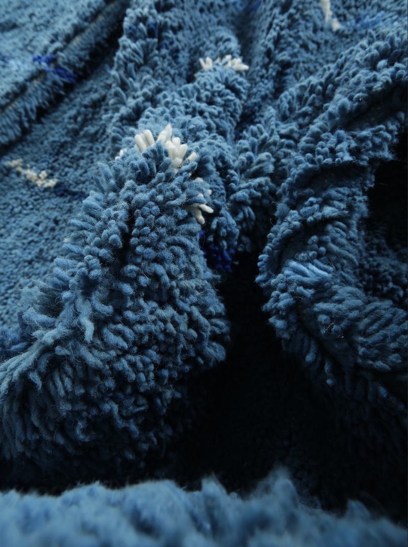 Blue Moroccan rug with blue and white striped - Custom size