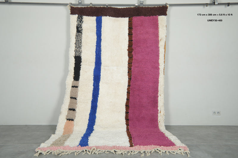 Handmade Moroccan wool rug - Colorful striped area rug - 5.6 ft x 10 ft