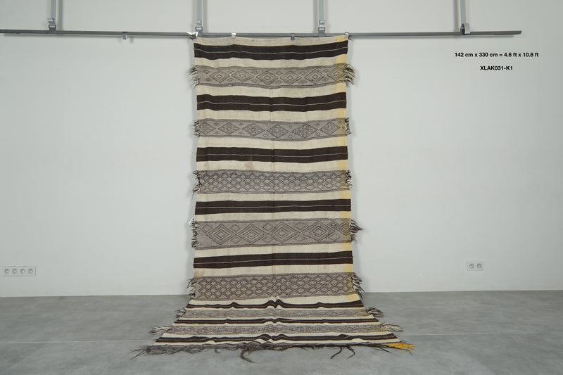 Flatwoven Moroccan rug - Brown & beige striped - 4.6 ft x 10.8 ft