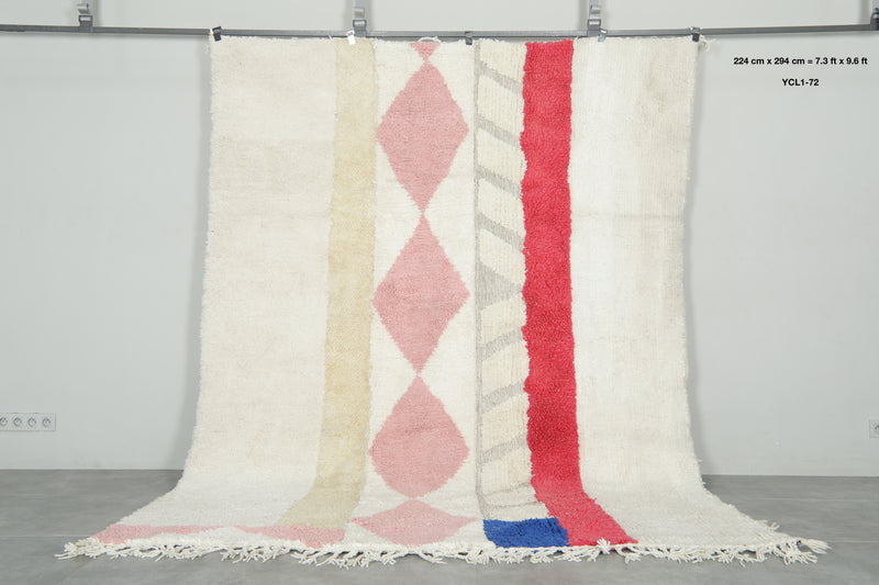 Moroccan Wool Rug 7.3 x 9.6 ft – Handmade Azilal Berber Carpet with Ivory Base