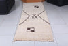 Cream Moroccan runner rug with brown geometric motif - Custom size