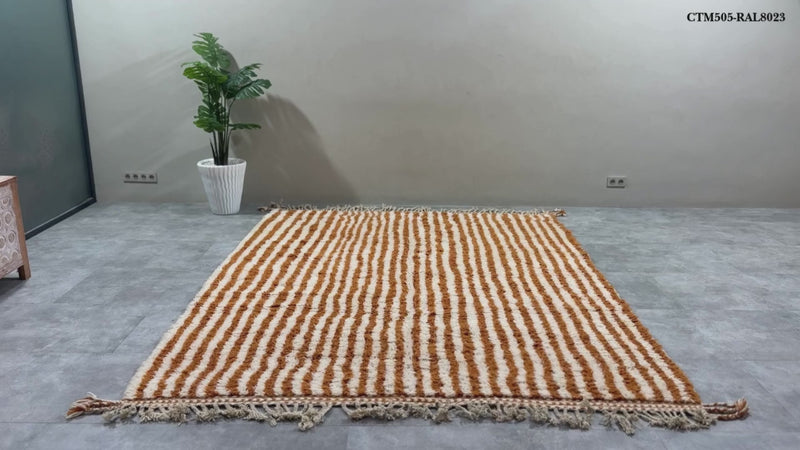 Orange & white Moroccan striped rug - Custom rug