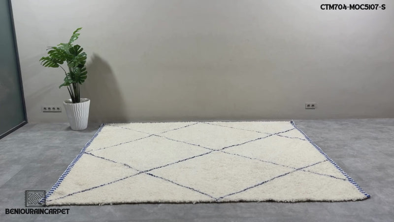 Moroccan beni ouraion rug with Blue diamond lattice - Custom rug