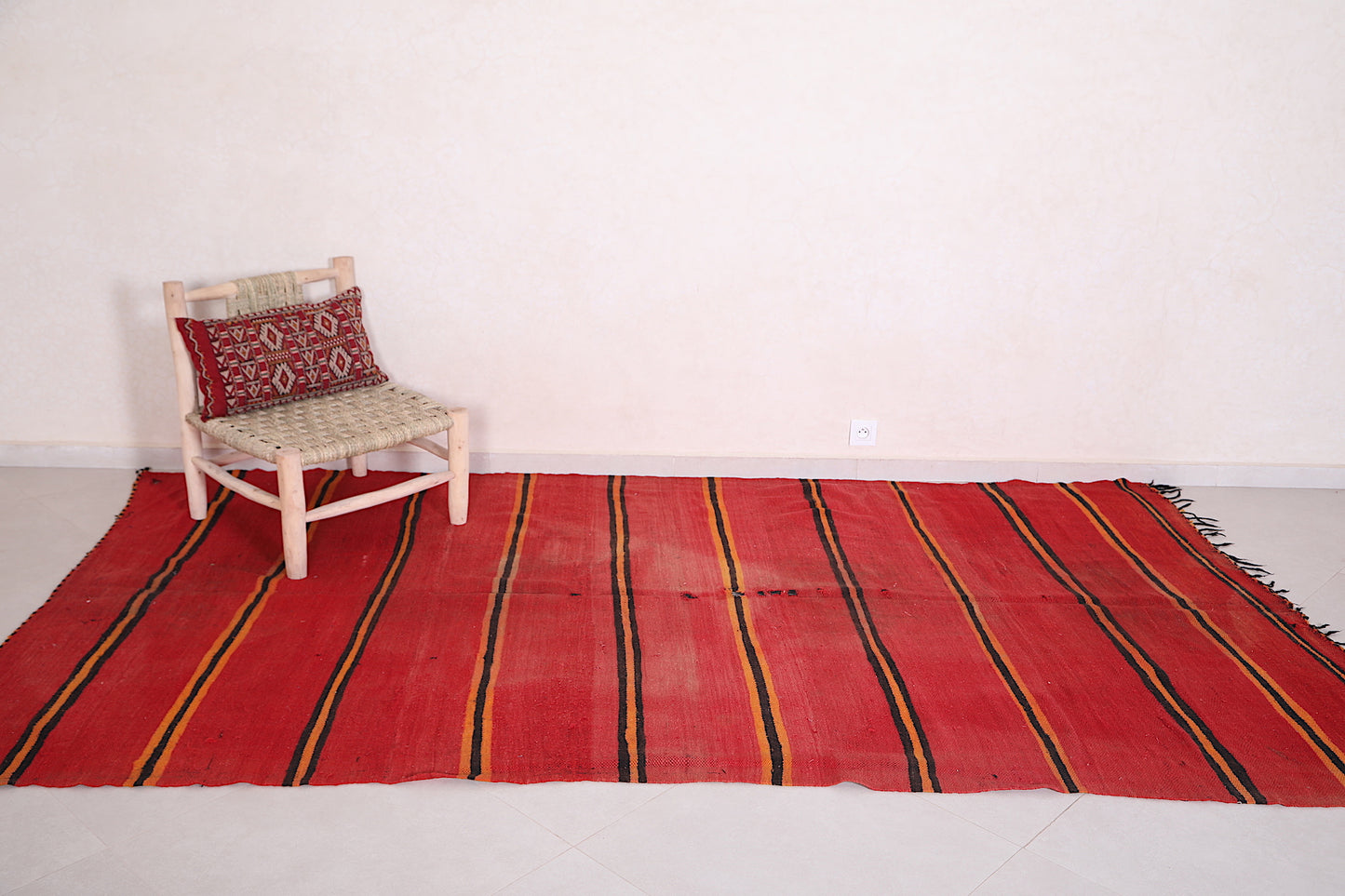Vintage red Moroccan blanket - 5.8 FT X 10.6 FT