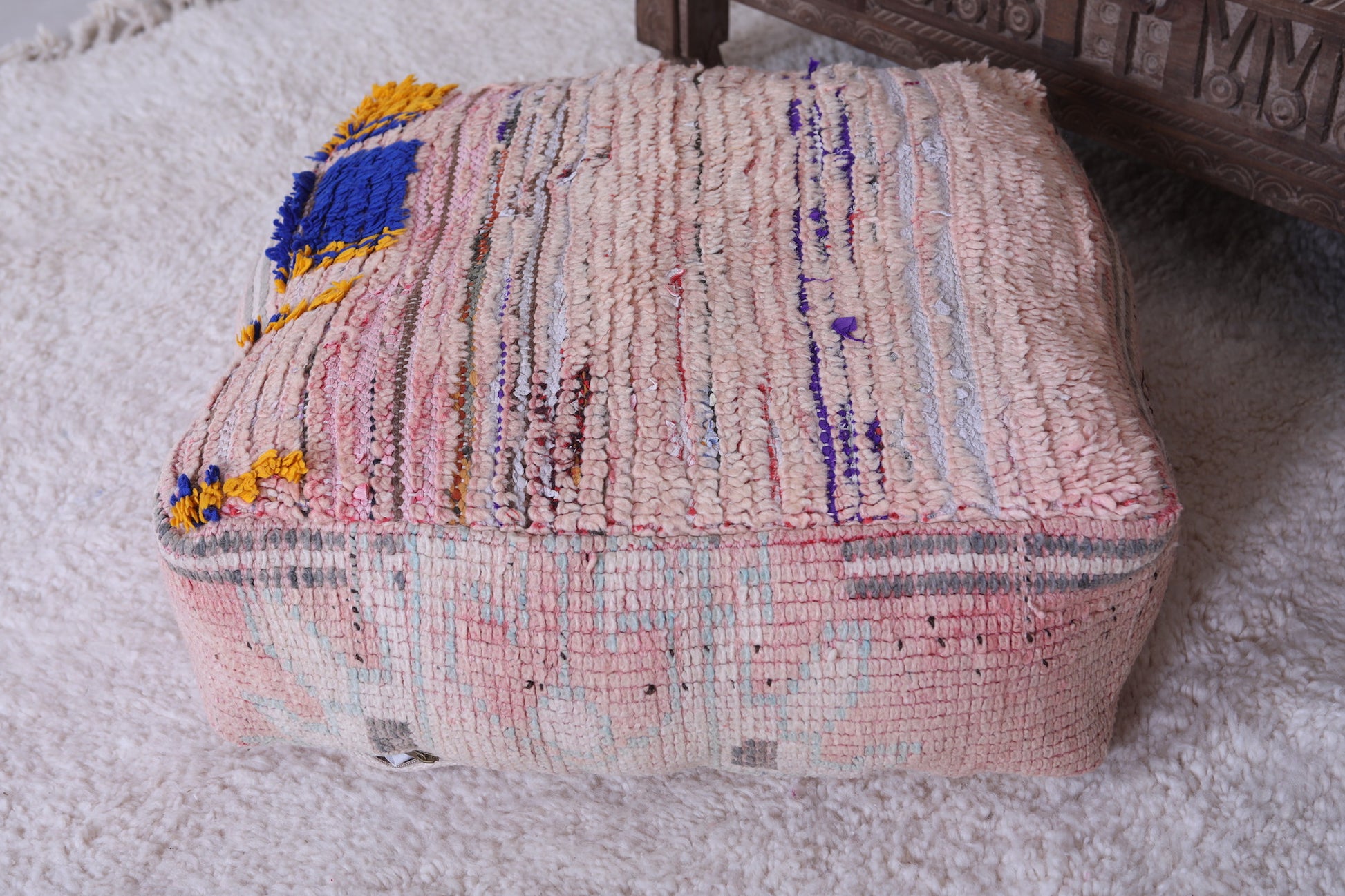 Moroccan handmade kilim old rug pouf
