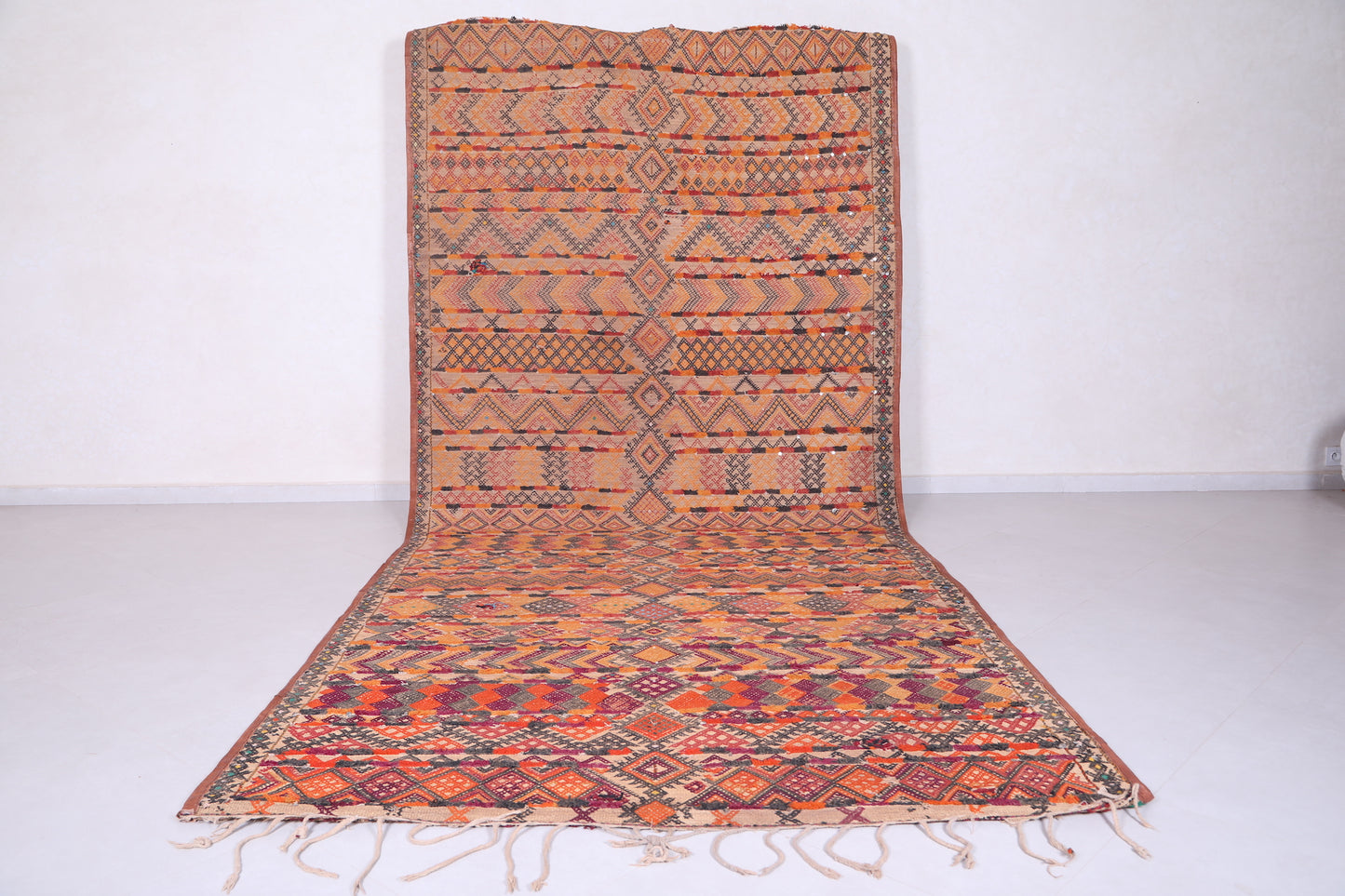 Vintage handmade moroccan berber hassira 6.2 FT X 13.9 FT
