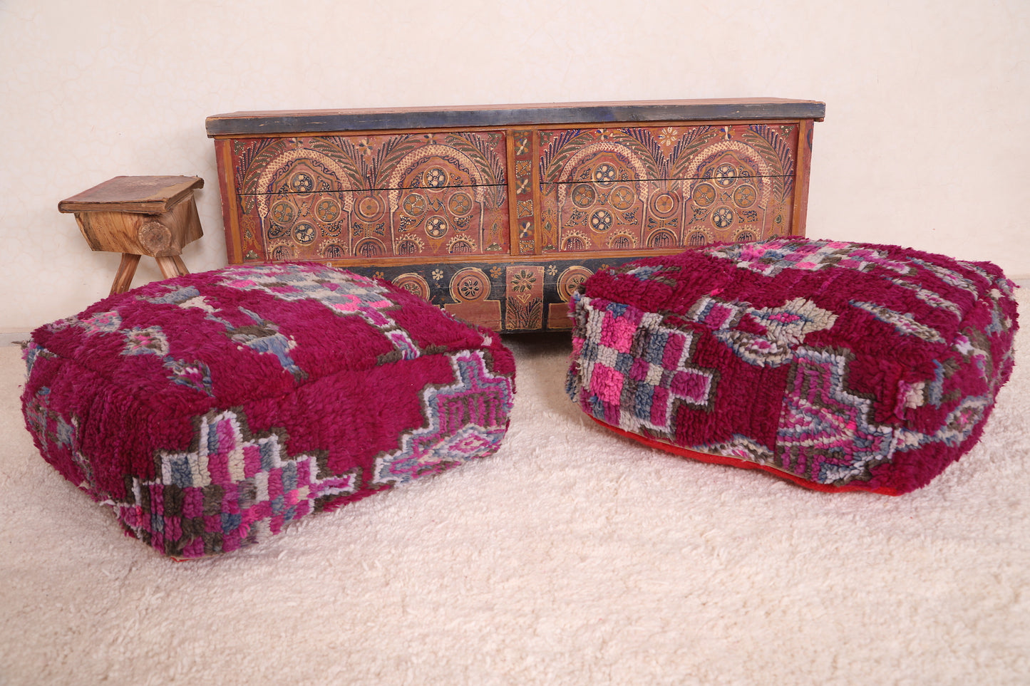 Two Moroccan kilim Poufs berber Ottoman