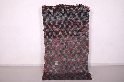 Dark Handwoven Boucherouite Rug - 3.8x7 ft | Moroccan Eco-Friendly Design - Boucherouite rug