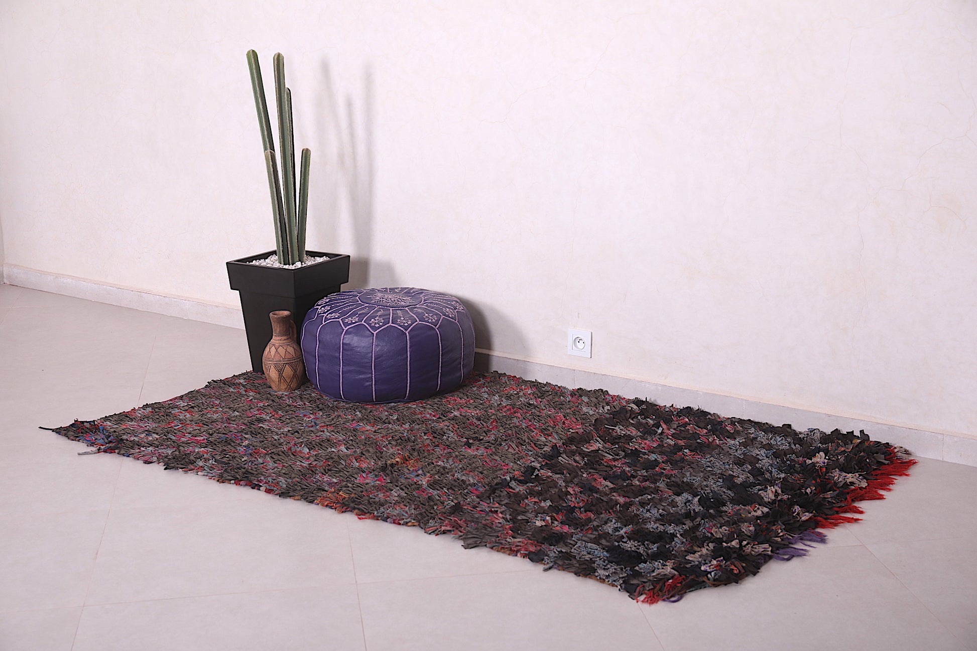 Dark Handwoven Boucherouite rug 3.8 X 7 Feet