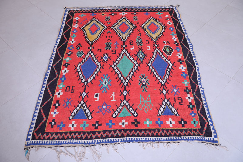 Colorful Handmade Berber Red Rug - 4.6 X 5.9 Feet - Azilal rugs