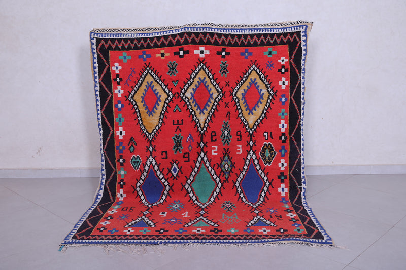 Colorful Handmade Berber Red Rug - 4.6 X 5.9 Feet - Azilal rugs