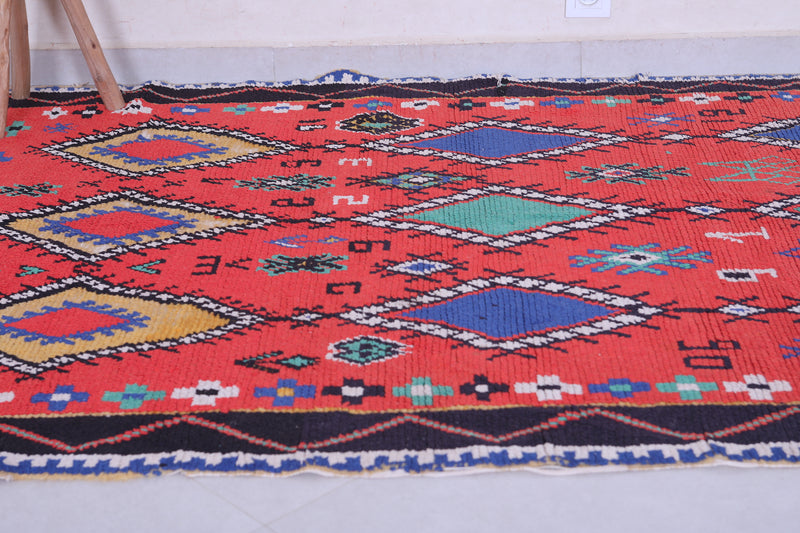 Colorful Handmade Berber Red Rug - 4.6 X 5.9 Feet - Azilal rugs