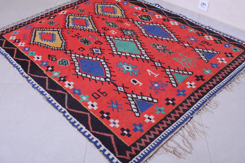 Colorful Handmade Berber Red Rug - 4.6 X 5.9 Feet - Azilal rugs
