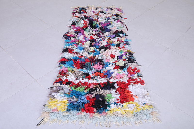 Vintage Moroccan Handmade Boucherouite Rug – 2 x 5.5 Feet - Boucherouite rug