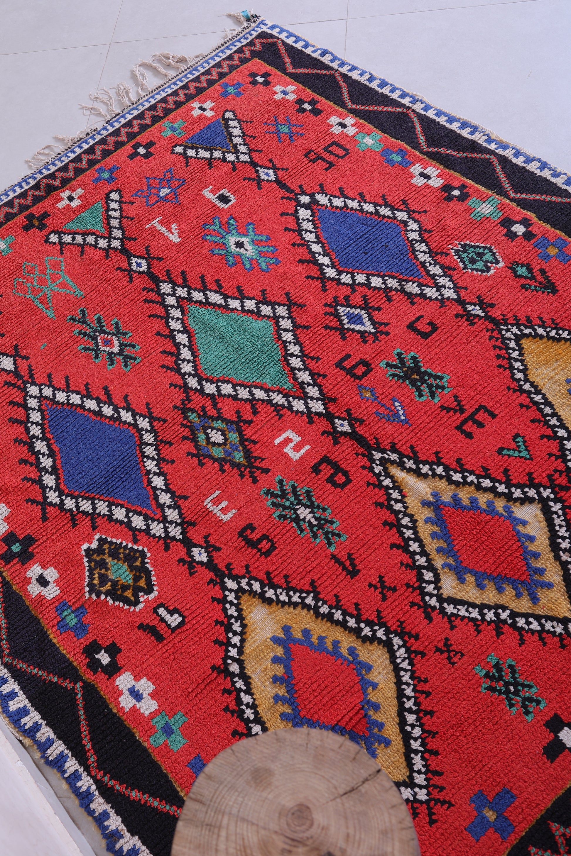 Colorful handmade berber red rug 4.6 X 5.9 Feet