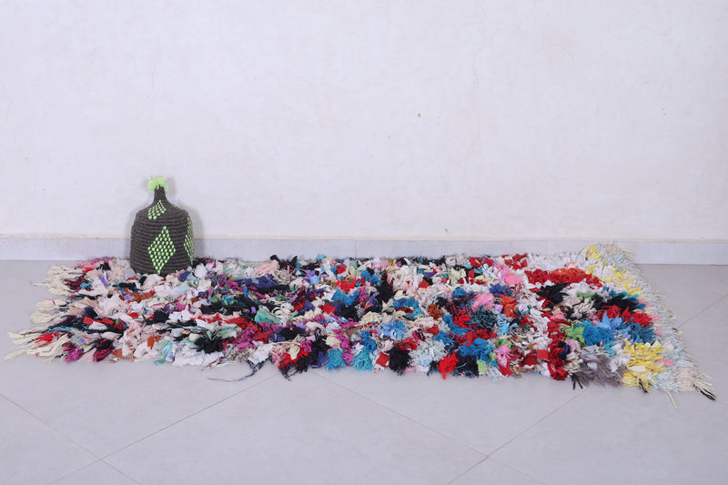 Vintage Moroccan Handmade Boucherouite Rug – 2 x 5.5 Feet - Boucherouite rug