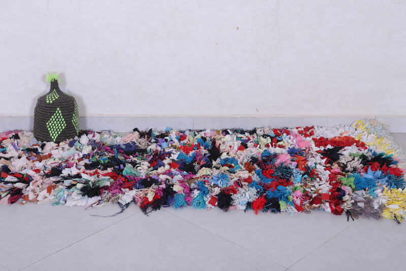 Vintage Moroccan Handmade Boucherouite Rug – 2 x 5.5 Feet - Boucherouite rug
